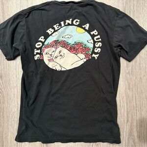 Ripndip "Stop Being A P*ssy" or "Cuddle" cotton t-shirt with a graphic